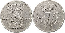 Moneda Países Bajos 25 cent 1826