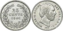 Moneda Países Bajos 25 cent 1850
