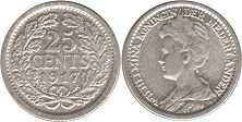 Moneda Países Bajos 25 cent 1917