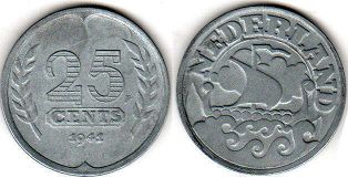 Moneda Países Bajos 25 cent 1941