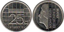 Moneda Países Bajos 25 cent 1997