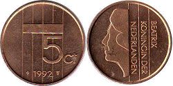 Moneda Países Bajos 5 cent 1992