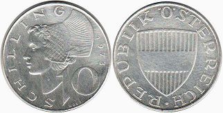 Moneda Austria 10 chelín 1973