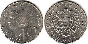 Moneda Austria 10 chelín 1977