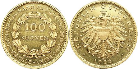 Moneda Austria 100 kronen 1923