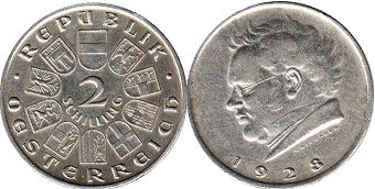 Moneda Austria 2 chelín 1928 Franz Schubert