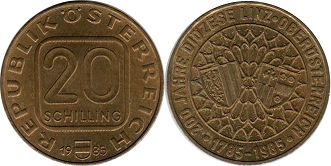 Moneda Austria 20 schillings 1985 Diözese Linz