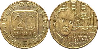 Moneda Austria 20 chelín 1999 Hugo de Hofmannsthal