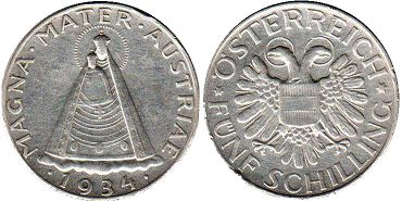 Moneda Austria 5 chelín 1934
