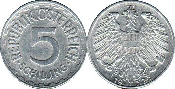 Moneda Austria 5 chelín 1952