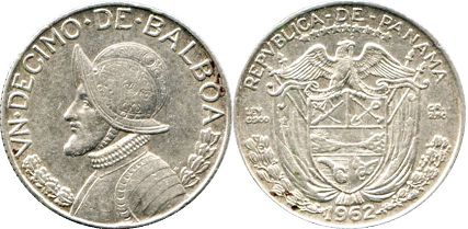 moneda Panama 10 centésimos 1962