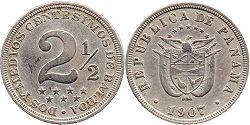 moneda Panama 2 y 1/2 centésimos 1907