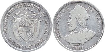 moneda Panama 25 centésimos 1904