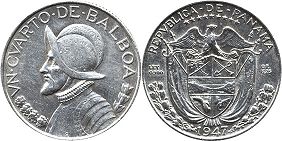 moneda Panama 25 centésimos 1947