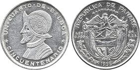 moneda Panama 25 centésimos 1953