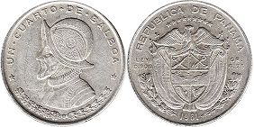 moneda Panama 25 centésimos 1961
