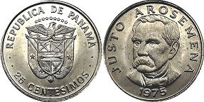 moneda Panama 25 centésimos 1975