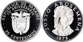 moneda Panama 25 centésimos 1978