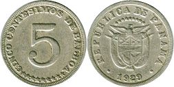 moneda Panama 5 centésimos 1929