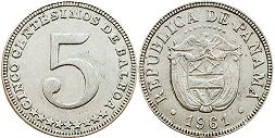 moneda Panama 5 centésimos 1961