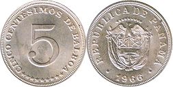 moneda Panama 5 centésimos 1966