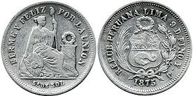 moneda Peru 1/5 sol 1875