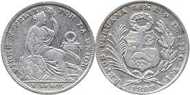 moneda Peru 1/5 sol 1888