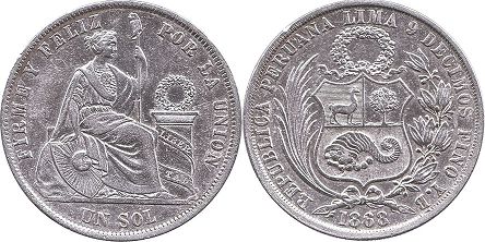 moneda Peru 1 sol 1868