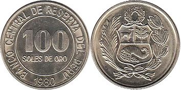 moneda Peru 100 soles 1980