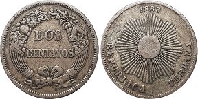 coin Peru 2 centavos 1863