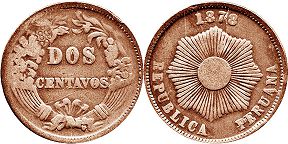 moneda Peru 2 centavos 1878