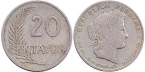coin Peru 20 centavos 1918