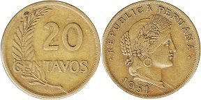 moneda Peru 20 centavos 1951