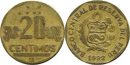 moneda Peru 20 céntimos 1992