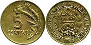 moneda Peru 5 centavos 1968