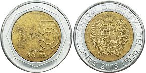 moneda Peru 5 soles 2005