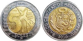 moneda Peru 5 soles 2016