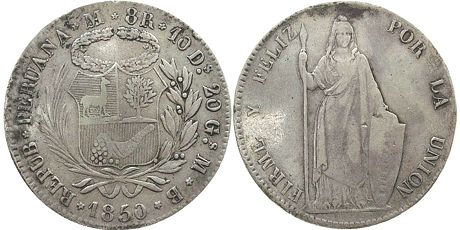 moneda Peru 8 reales 1850