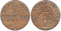 Prusia 2 Pfennig 1863