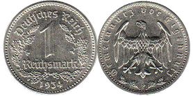 Moneda Nazi Alemania 1 Reichsmark 1934
