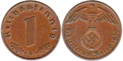 Moneda Nazi Alemania 1 ReichsPfennig 1939