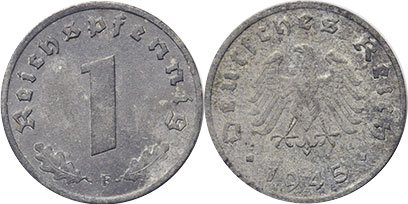 Moneda Tiempo de ocupación in Alemania 1 ReichsPfennig 1945