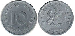 Moneda Tiempo de ocupación in Alemania 10 Reichspfennig 1948