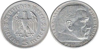 Moneda Nazi Alemania 5 Reichsmark 1936