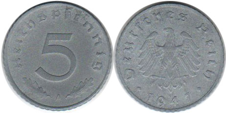 Moneda Tiempo de ocupación in Alemania 5 ReichsPfennig 1947