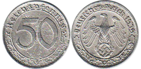 Moneda Nazi Alemania 50 ReichsPfennig 1939