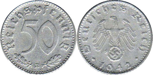 Moneda Nazi Alemania 50 ReichsPfennig 1942