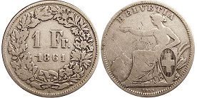 Moneda Suiza 1 frank 1861 