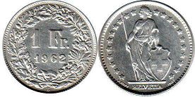 Moneda Suiza 1 frank 1962 
