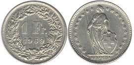 Moneda Suiza 1 frank 1969 